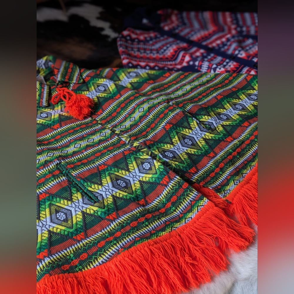 Vintage 1970s Fringed Tapestry Cape Poncho